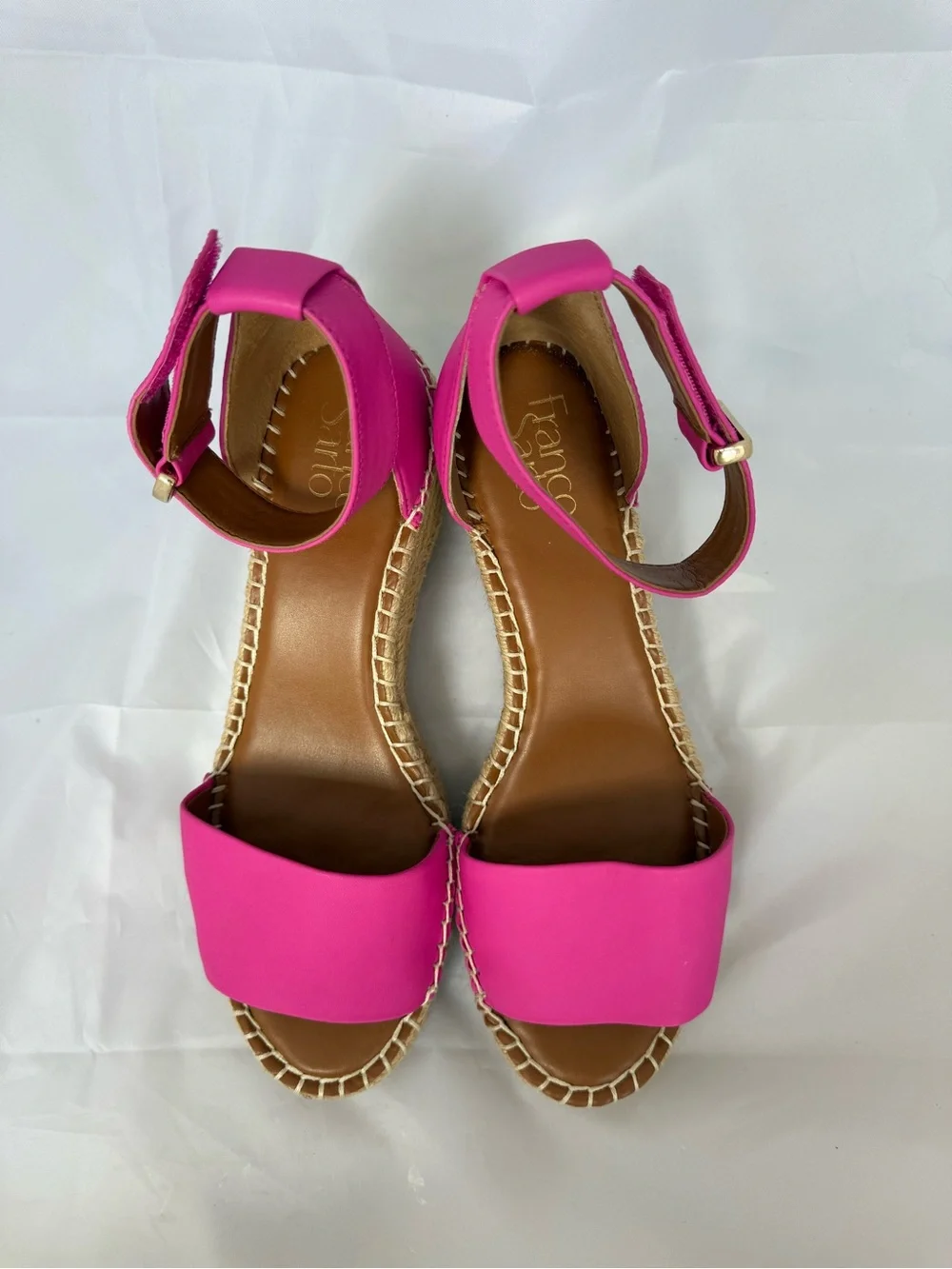 Franco Sarto Clemens Raffia Espadrille Wedge Sandal Pink Leather Size 8.5 with